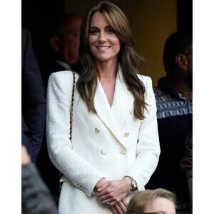 Zara Double Breasted Tweed Gold Button Blazer Jacket White Sz Smallw